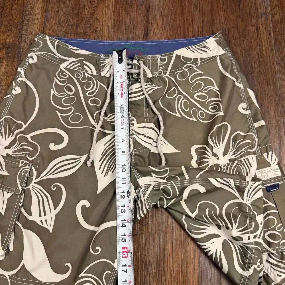 J. Crew Original Swimwear size 34 swim board shorts green cream tropical floral